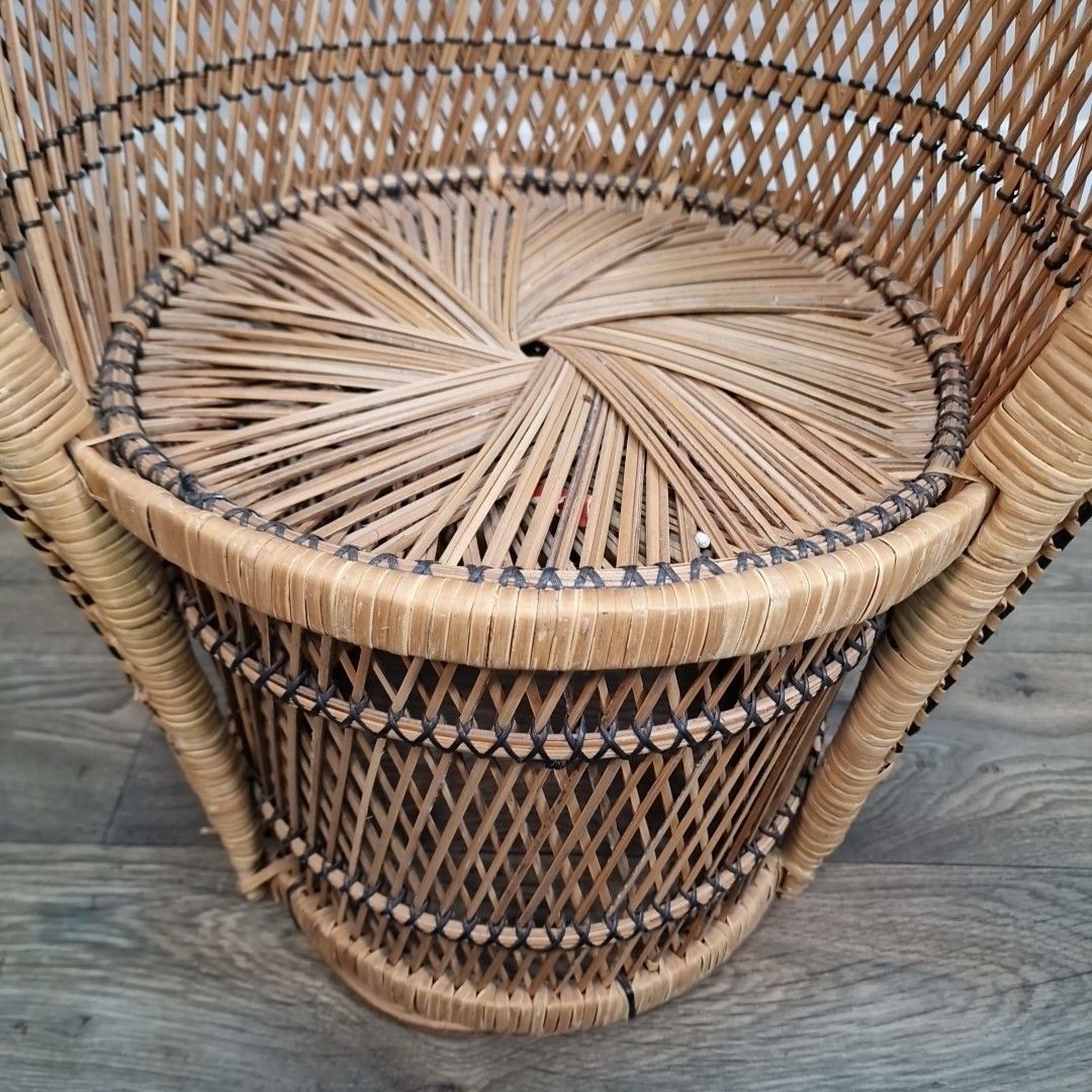 Retro Vintage Childs Chair Small Rattan Bamboo  Mid Century Seat Boho Tiki photo 60.0
