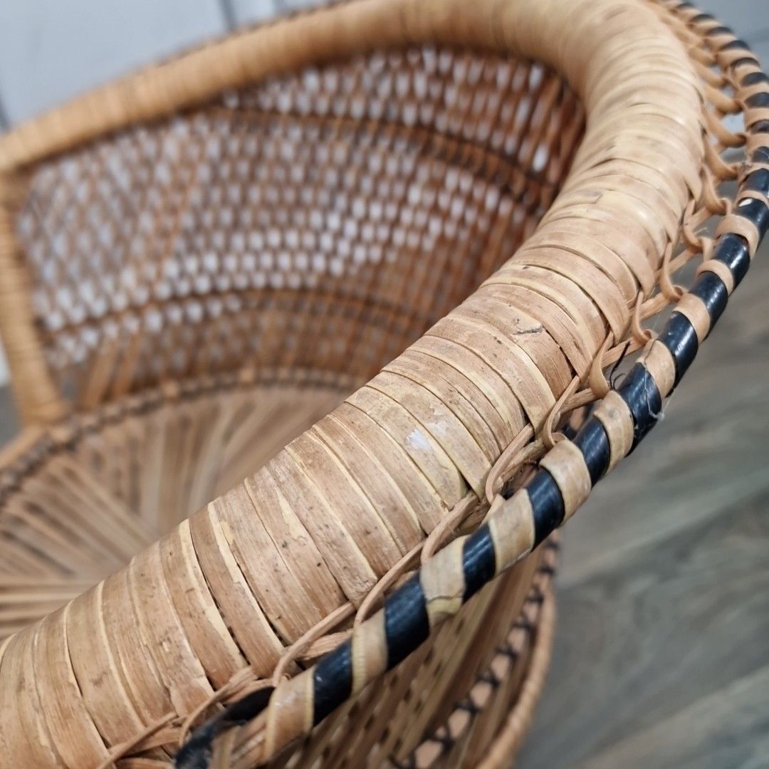 photo for sale Retro Vintage Childs Chair Small Rattan Bamboo  Mid Century Seat Boho Tiki