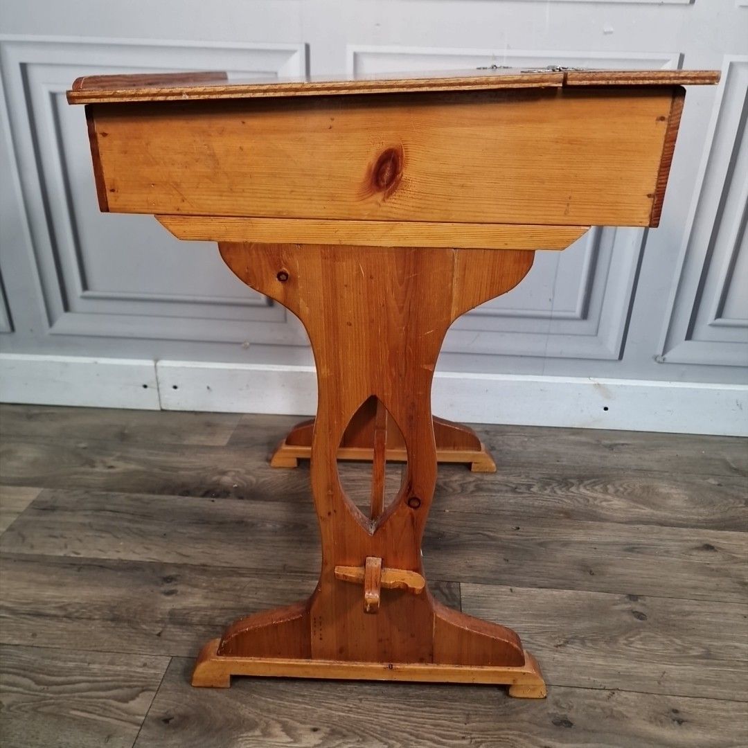 Vintage Pine Sloped Desk Child's Lift Up School Writing Trestle Base  Child photo 120.0