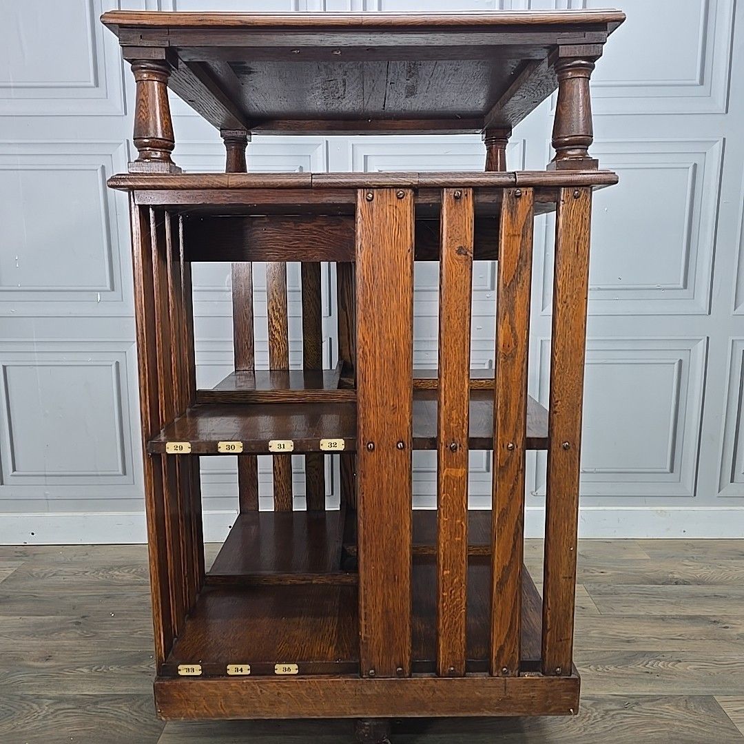 Antique Oak Revolving Bookcase – Large Library Shelf Table Victorian Solid Wood photo vinterior