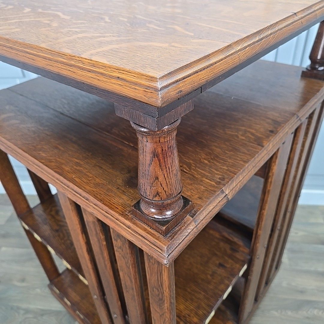 photo for sale Antique Oak Revolving Bookcase – Large Library Shelf Table Victorian Solid Wood