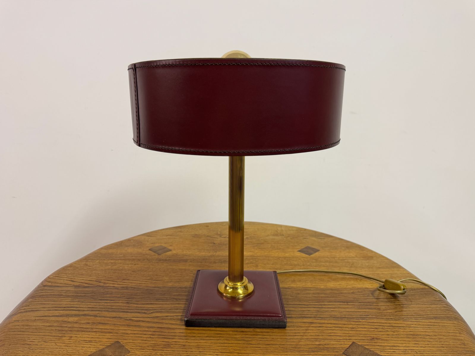 Red Leather Table Lamp In The Style Of Jacques Adnet, France photo furniture