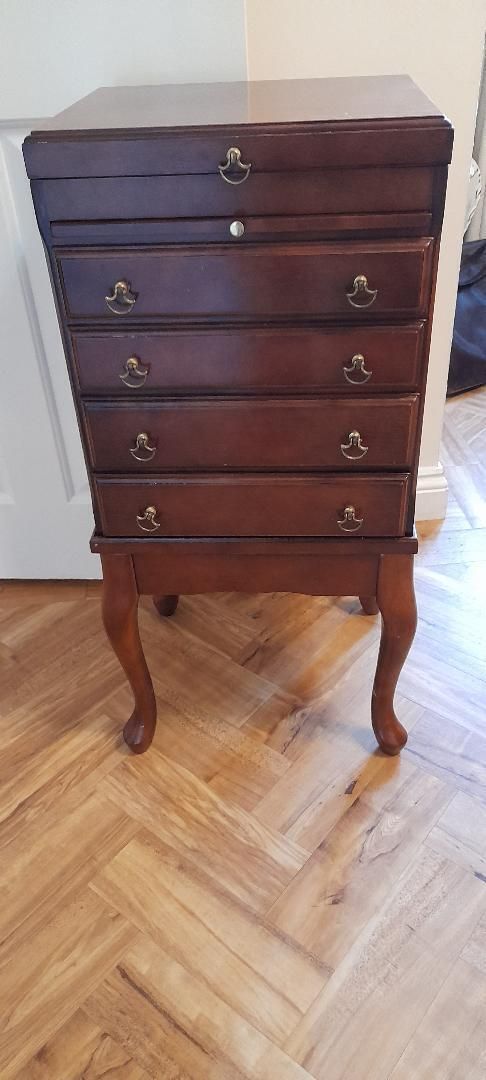Campaign Travelling Queen Anne Style Mahogany Jewellery Chest Cabinet Drawers On Stand photo vintage