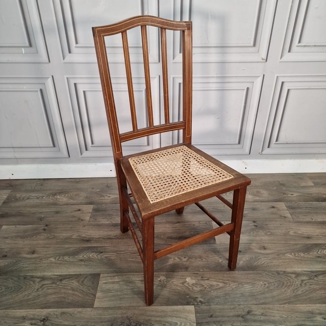Antique Cane Bedroom Chair Edwardian Hallway Desk Seat Solid Wood Vintage photo furniture