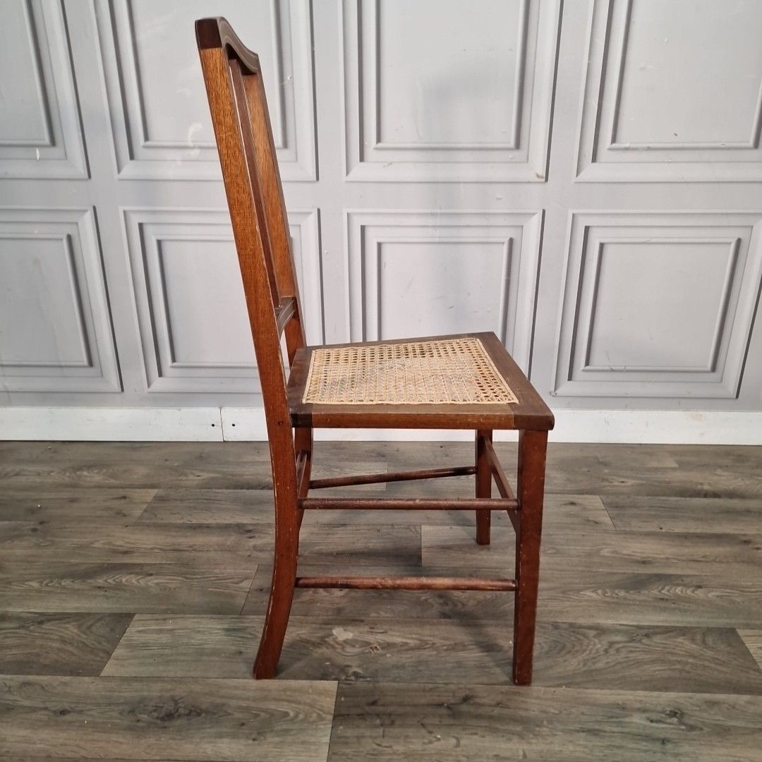 Furniture Antique Cane Bedroom Chair Edwardian Hallway Desk Seat Solid Wood Vintage photo