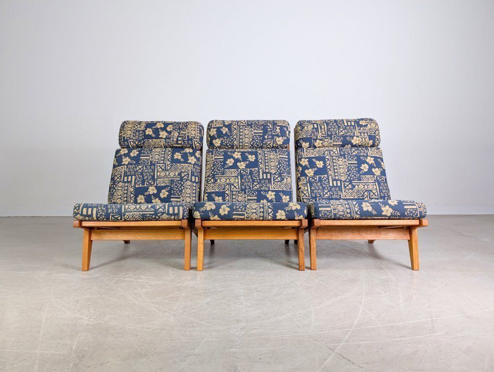 3x Original Getama Ge375 Midcentury Armchair Hans J. Wegner Oak photo for sale