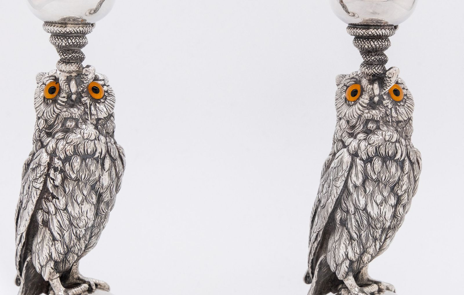Pair Of 1920s Silver Plated Owl Candlesticks By Joseph Rodgers Sheffield photo vintage