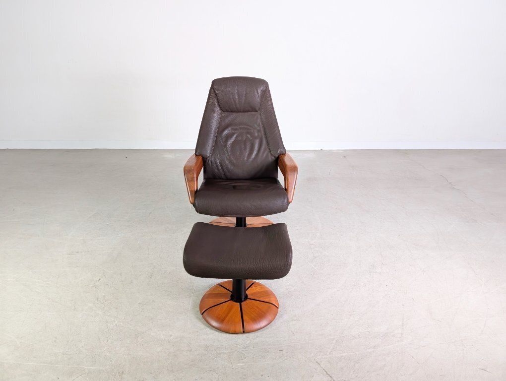 Hs Design Teak Midcentury Armchair Leather With Ottoman Danish photo furniture