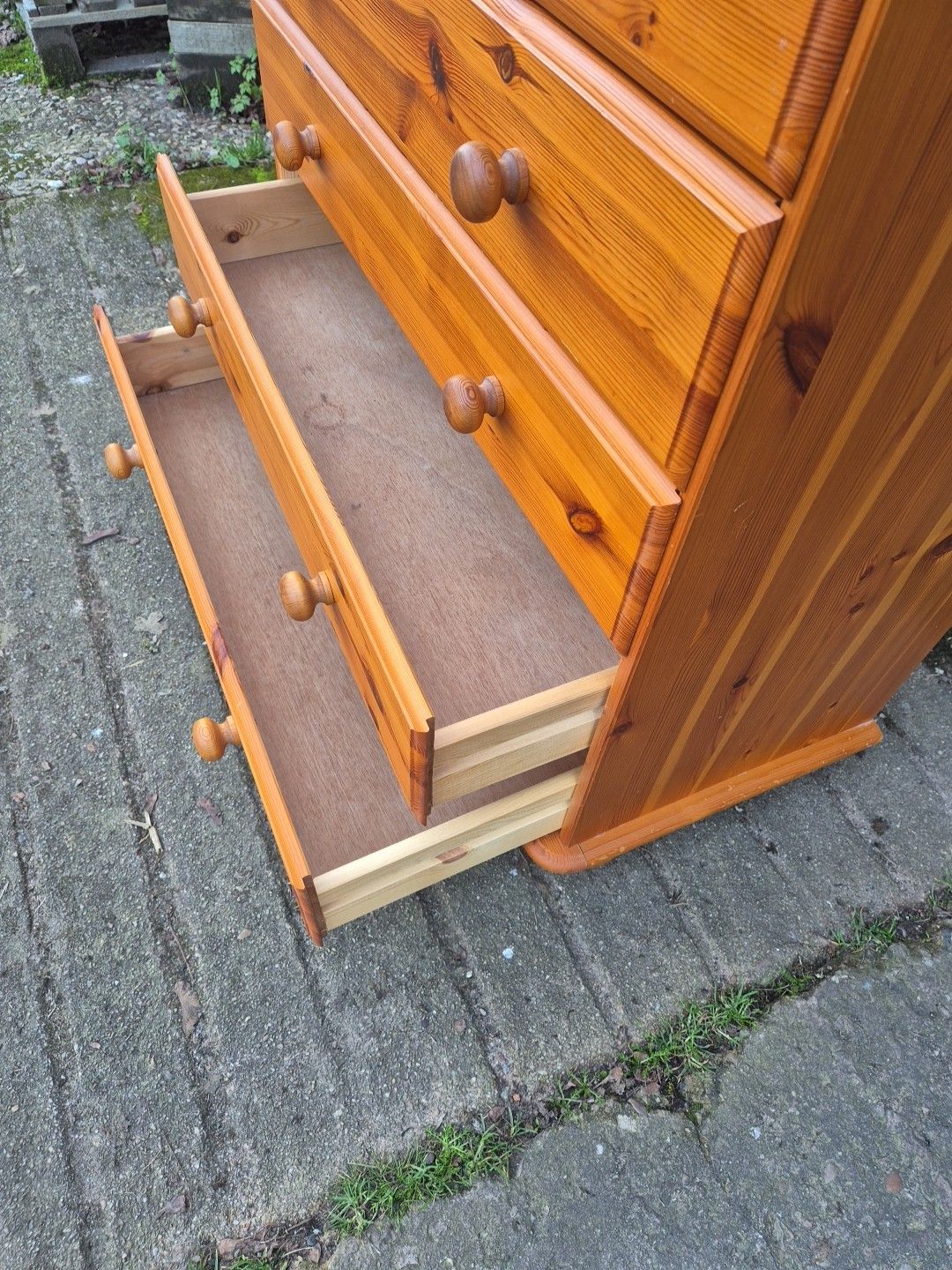 Modern 5 Drawer Honey Pine Chest Of Drawers On Bun Feet photo vintage