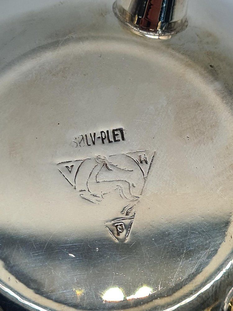 Swedish Decorative Bowl In Silver Plated Metal And Red Glass From Salvi Plet, 1960s photo vintage