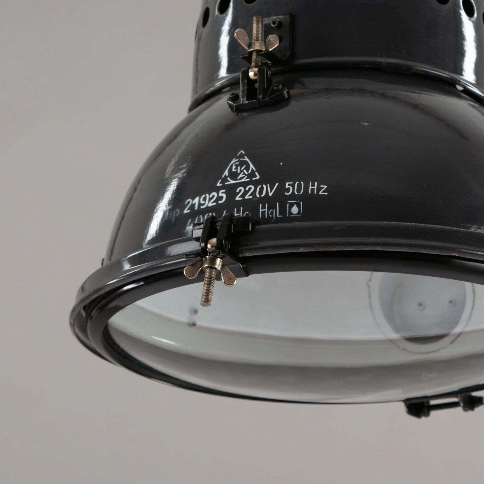 1950s Hungarian Large Black Vitreous Enamel Industrial Railway Pendant Light photo vinterior