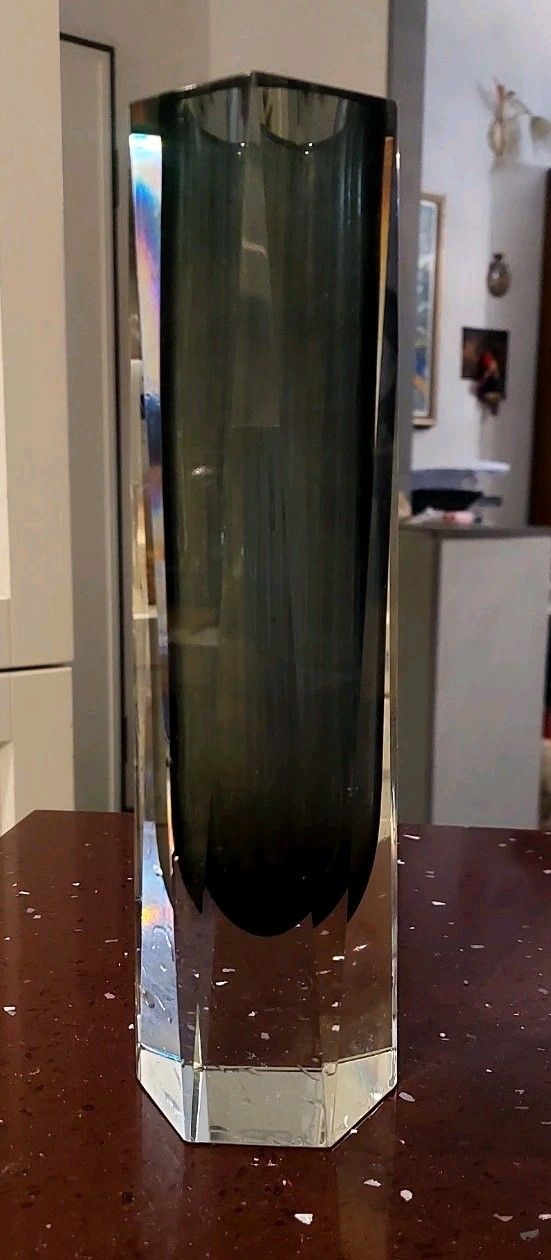 Vintage Submerged Murano Glass Vase Smoke Grey Clear 60s photo 150.0