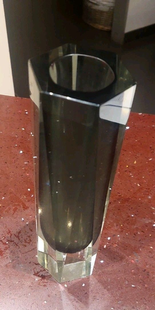 photo for sale Vintage Submerged Murano Glass Vase Smoke Grey Clear 60s