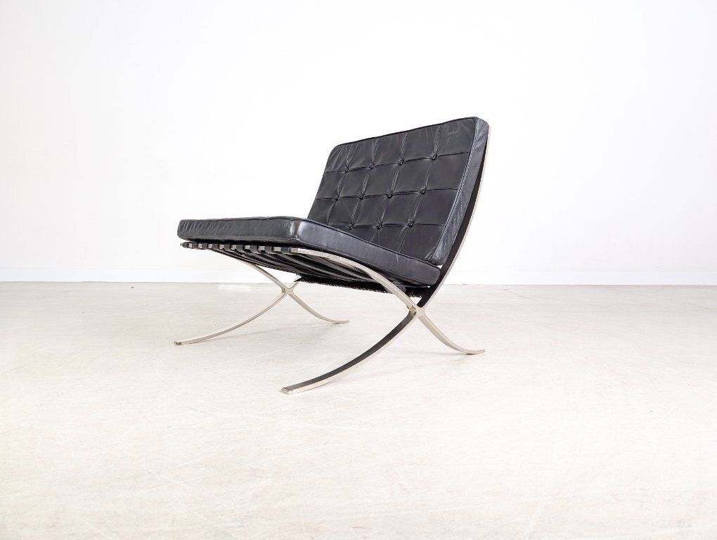 Knoll International Barcelona Armchair By Mies Van Der Rohe, Black Leather photo Furniture