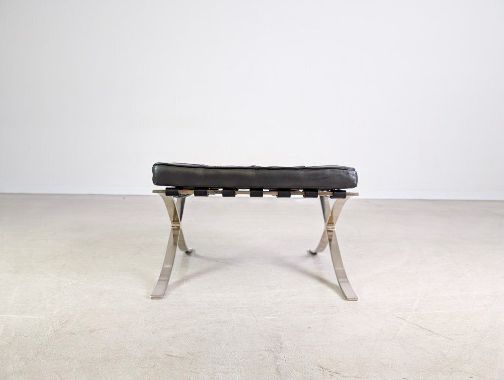 Knoll International Barcelona Stool Mies Van Der Rohe Leather Black photo for sale