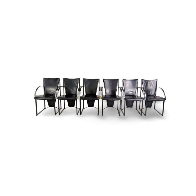 Set Of 6 Original Ronald Schmitt Chairs, Leather Design, Black