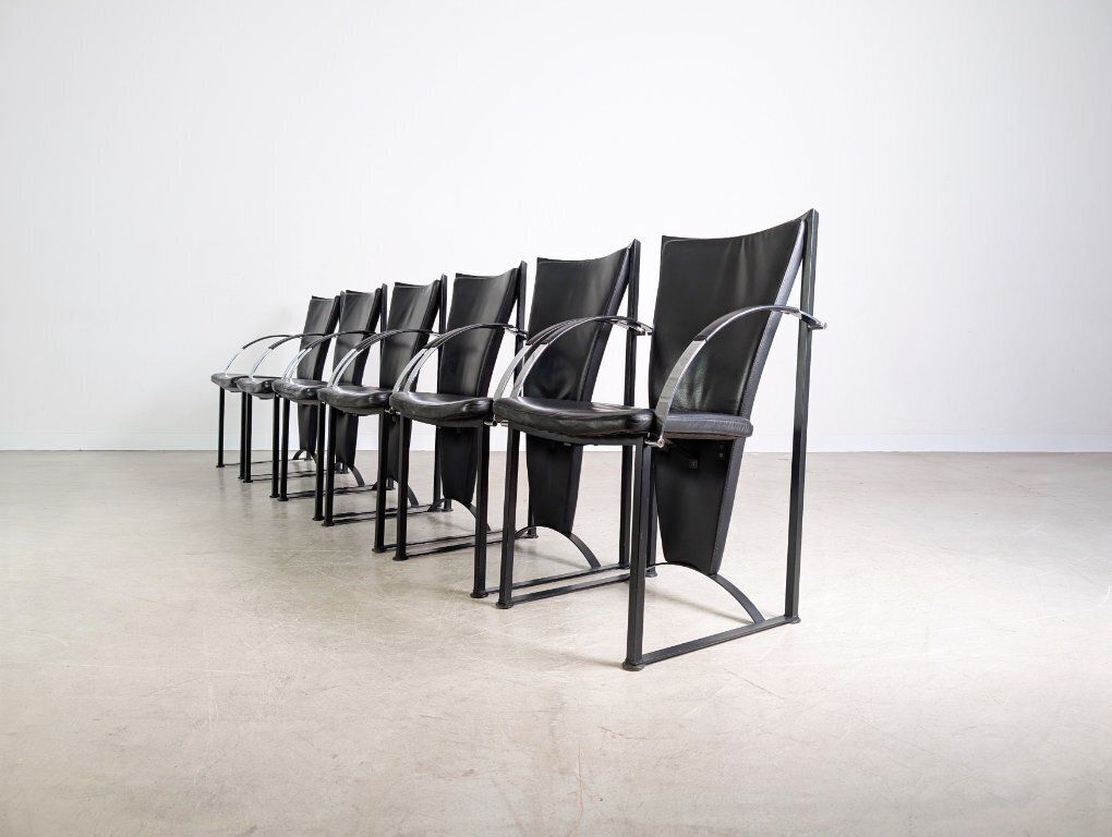 Set Of 6 Original Ronald Schmitt Chairs, Leather Design, Black photo 2225.0