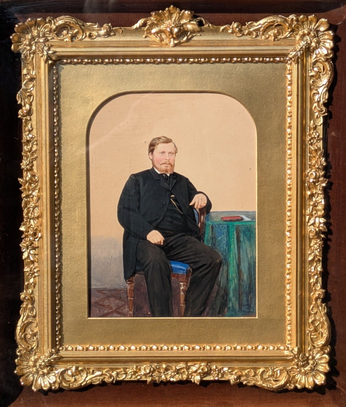 Rare Victorian Gilt Frame Deep Glazed Box Velvet Mount With Portrait  (Q) photo furniture