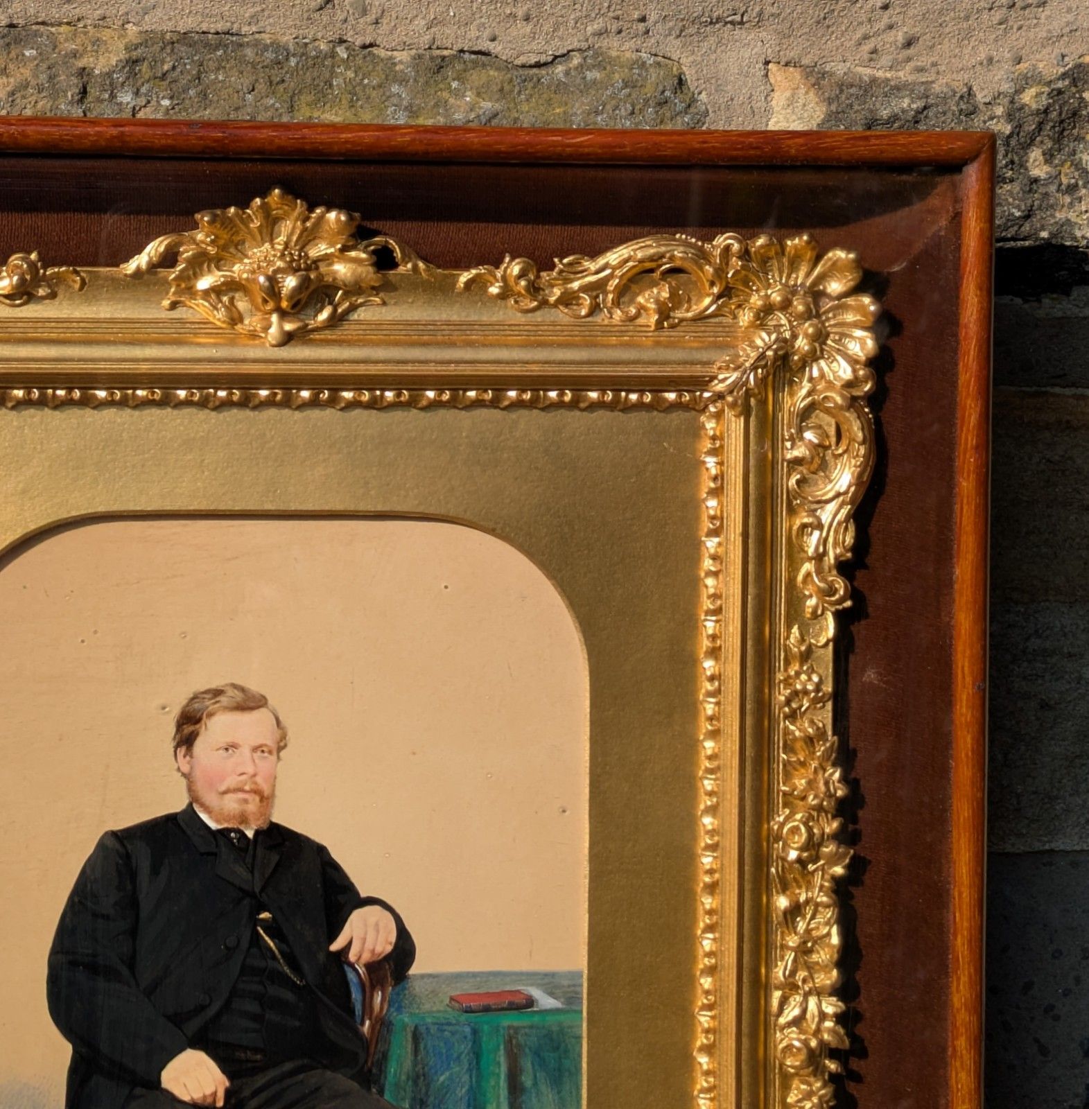Rare Victorian Gilt Frame Deep Glazed Box Velvet Mount With Portrait  (Q) photo Home Decor