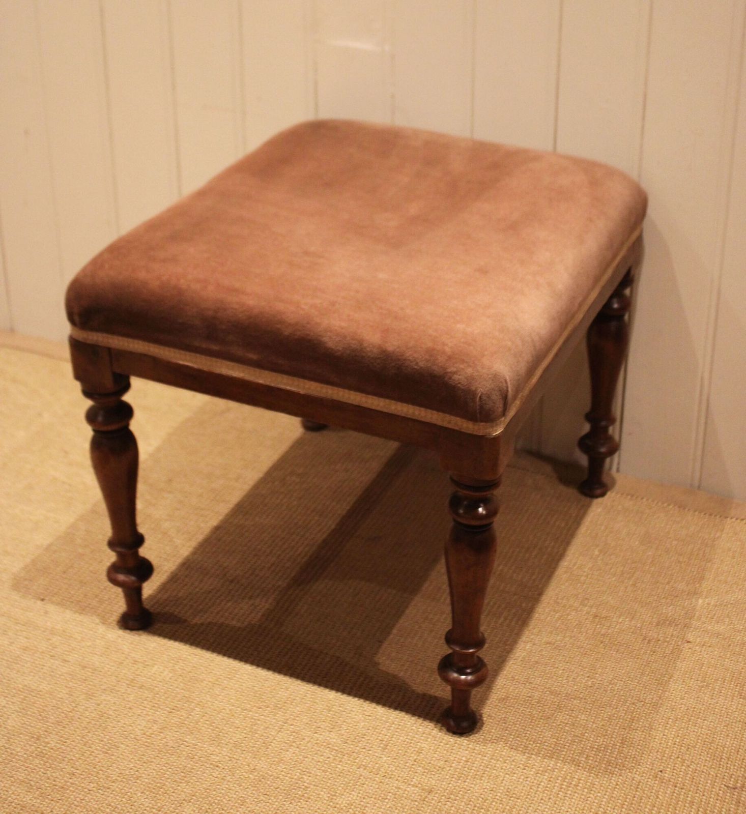 Furniture Mahogany Upholstered Stool, 1800s photo