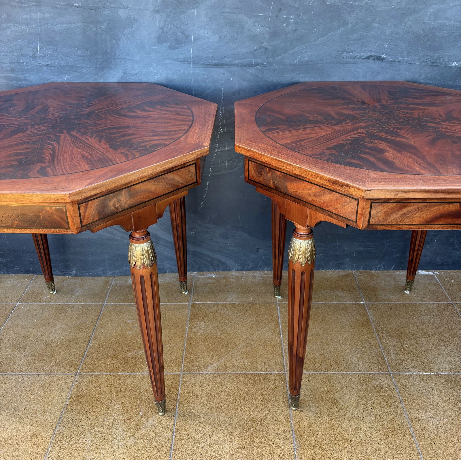 Pair Of French Louis XVI Style Marquetry Side Tables, Mid 20th Century photo Furniture