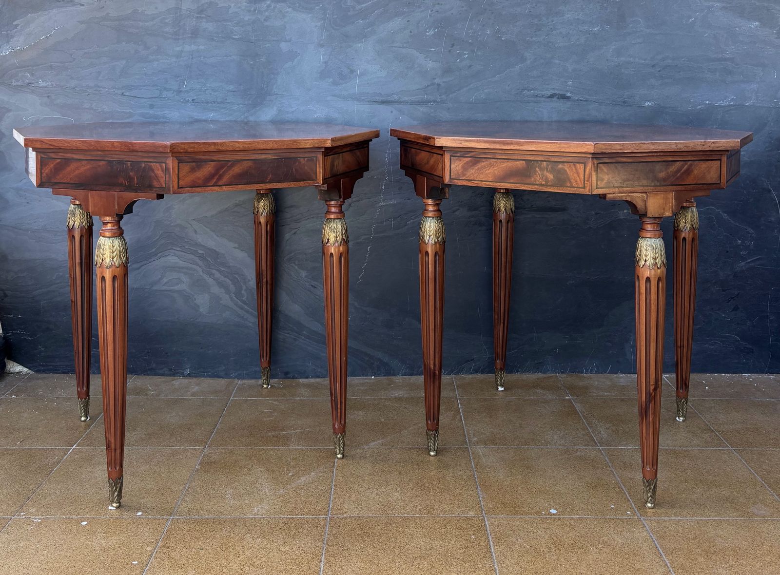 Pair Of French Louis XVI Style Marquetry Side Tables, Mid 20th Century photo 3700.0