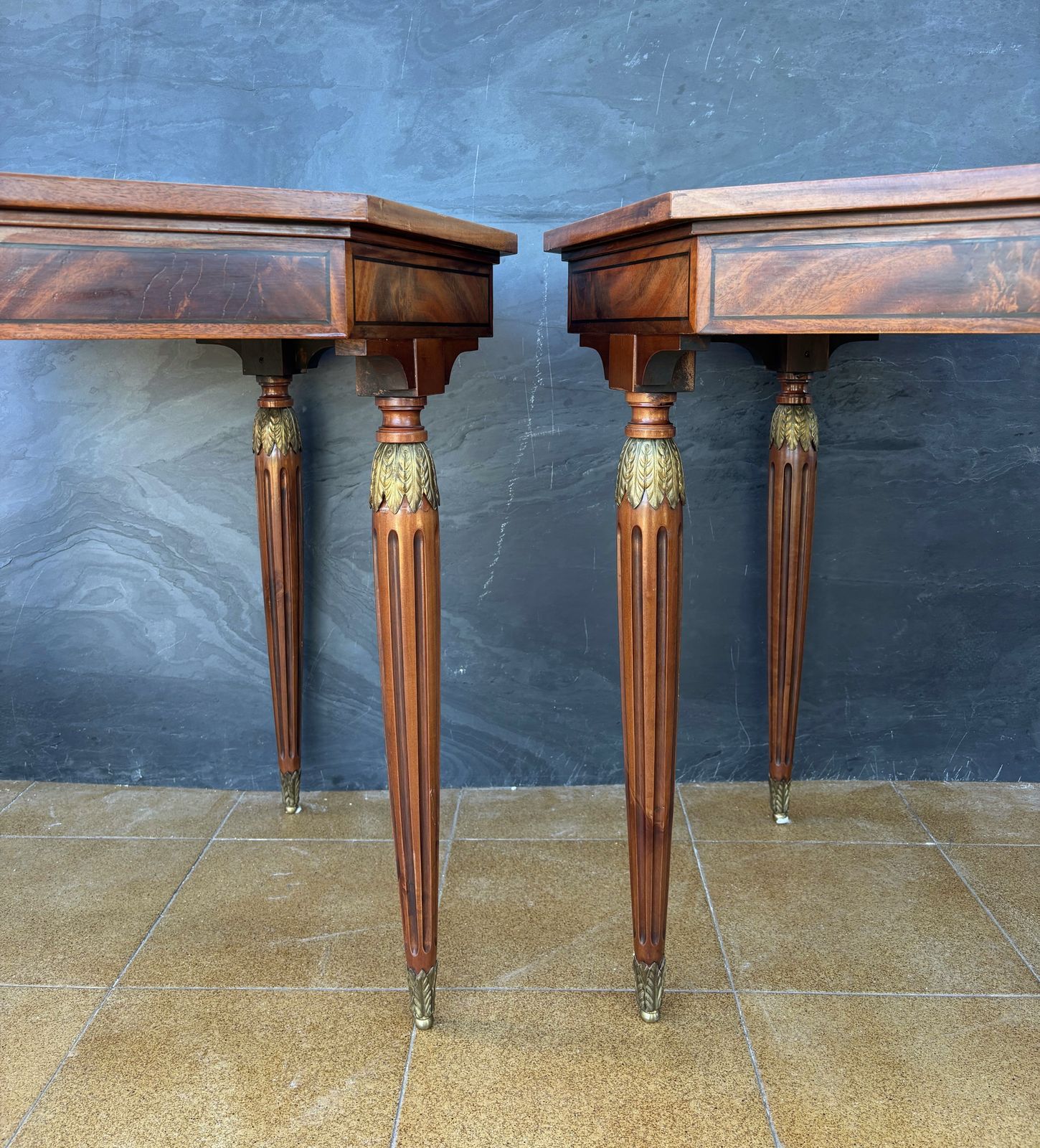 photo for sale Pair Of French Louis XVI Style Marquetry Side Tables, Mid 20th Century