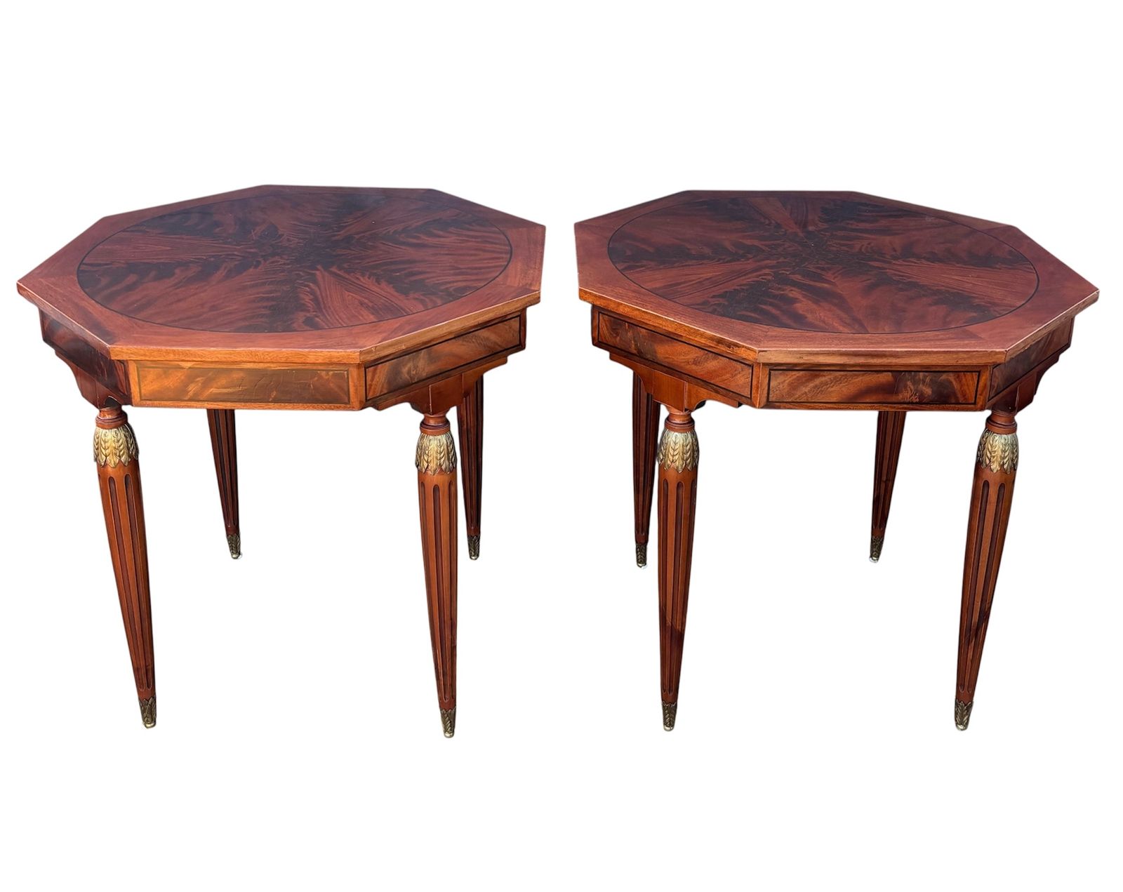 Pair Of French Louis XVI Style Marquetry Side Tables, Mid 20th Century