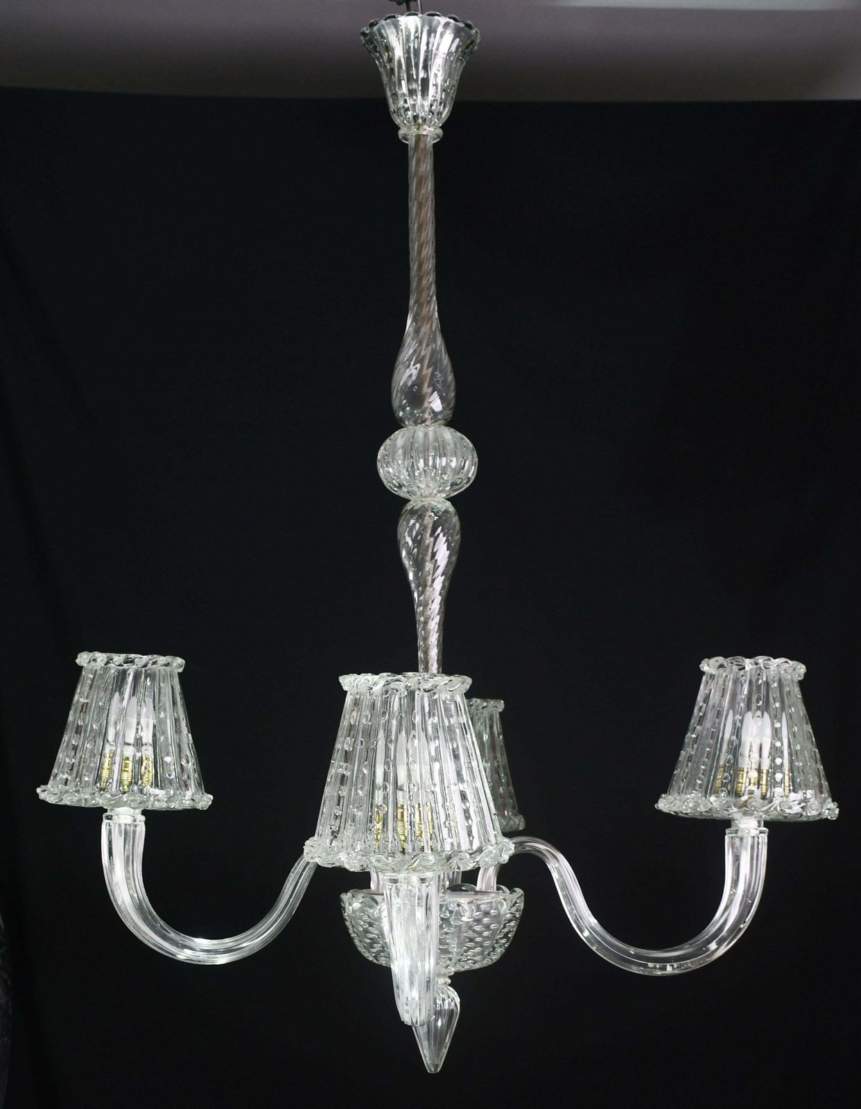 Luxury Art Decò Barovier E Toso Chandelier, Murano "Bubble" Glass, 1950s photo Lighting