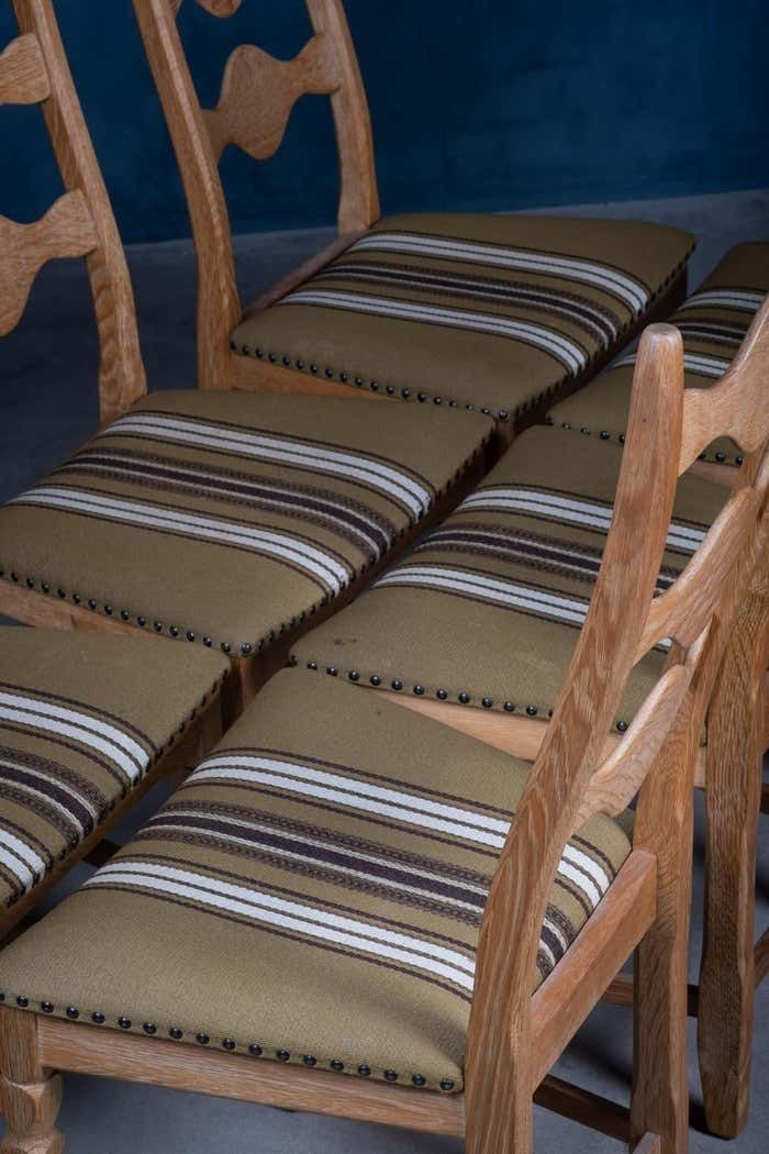 Set Of 6 Brutalist Oak Dining Chairs By Henning Kjærnulf 1960s photo 3909.0