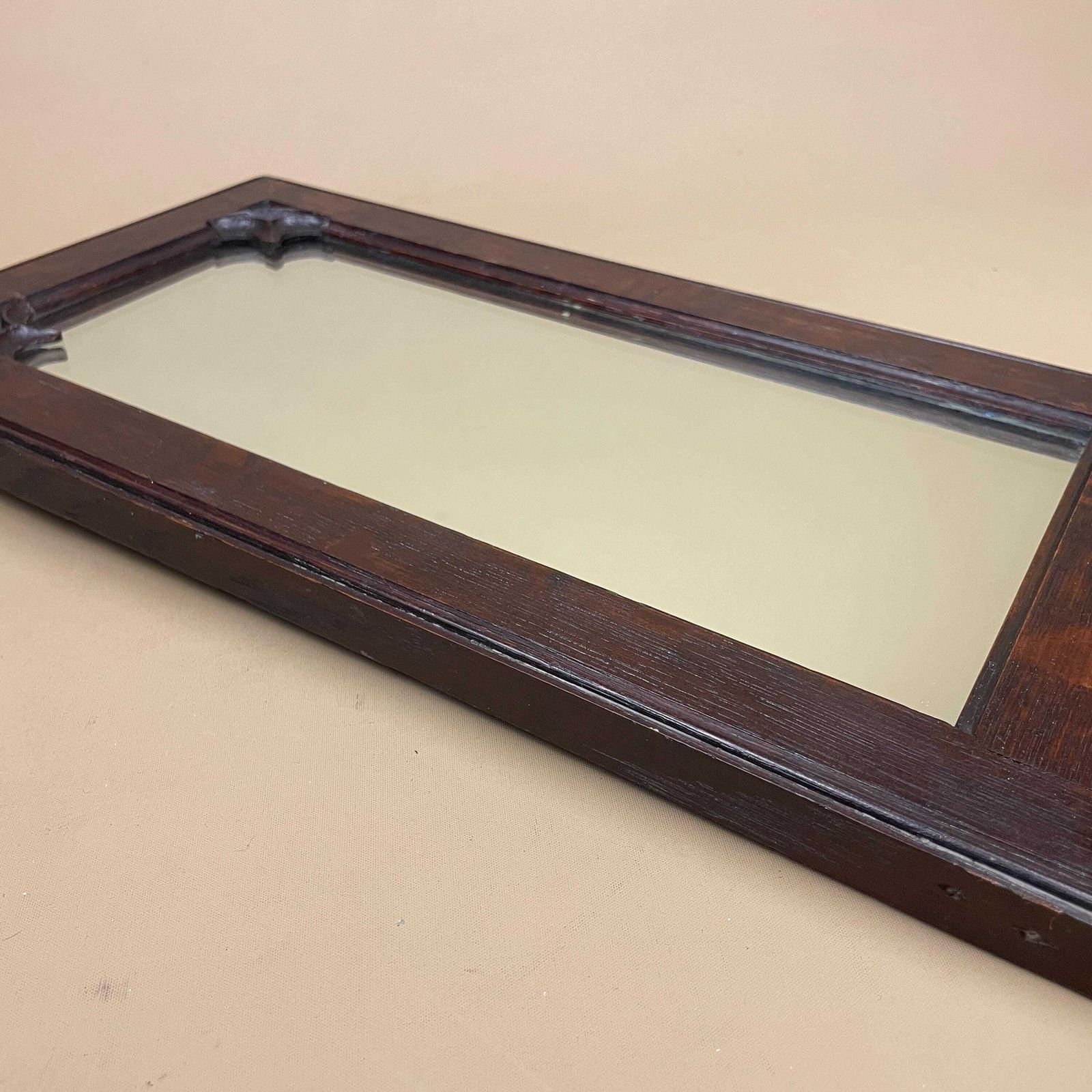 Mid Century Wall Mirror Hallway Cloakroom Mirror Carved Wooden Frame Shelf Victorian Style Dark Stained Sold Wood Accent Decor photo buy