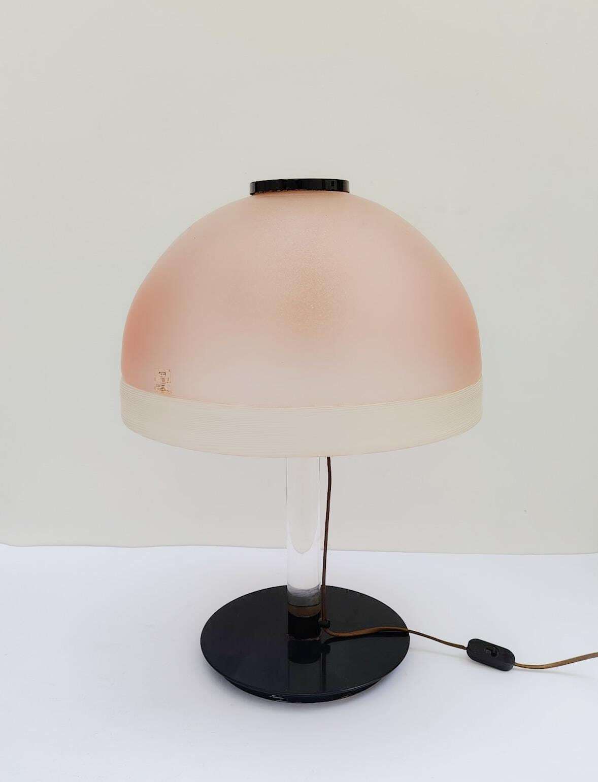 Rare Pink Murano Glass And Lucite Table Lamp From Venini, Designed In The 1980s. Big Size.