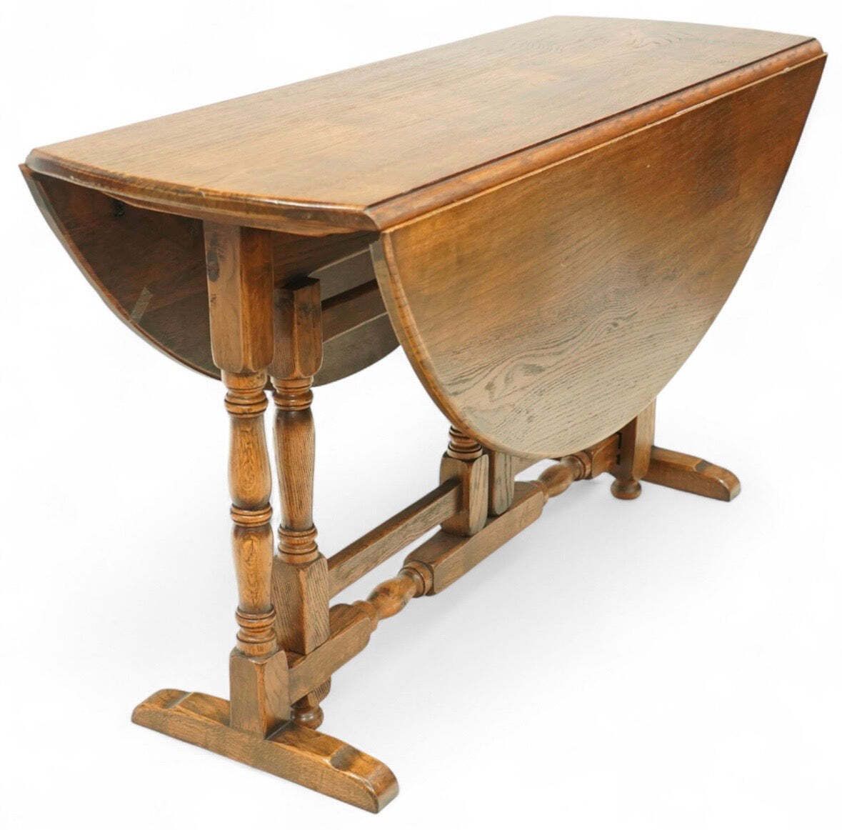 Early 20th Century Oak Gate Leg Dining Table   Oval Top On Twin Gate Turned Legs photo furniture