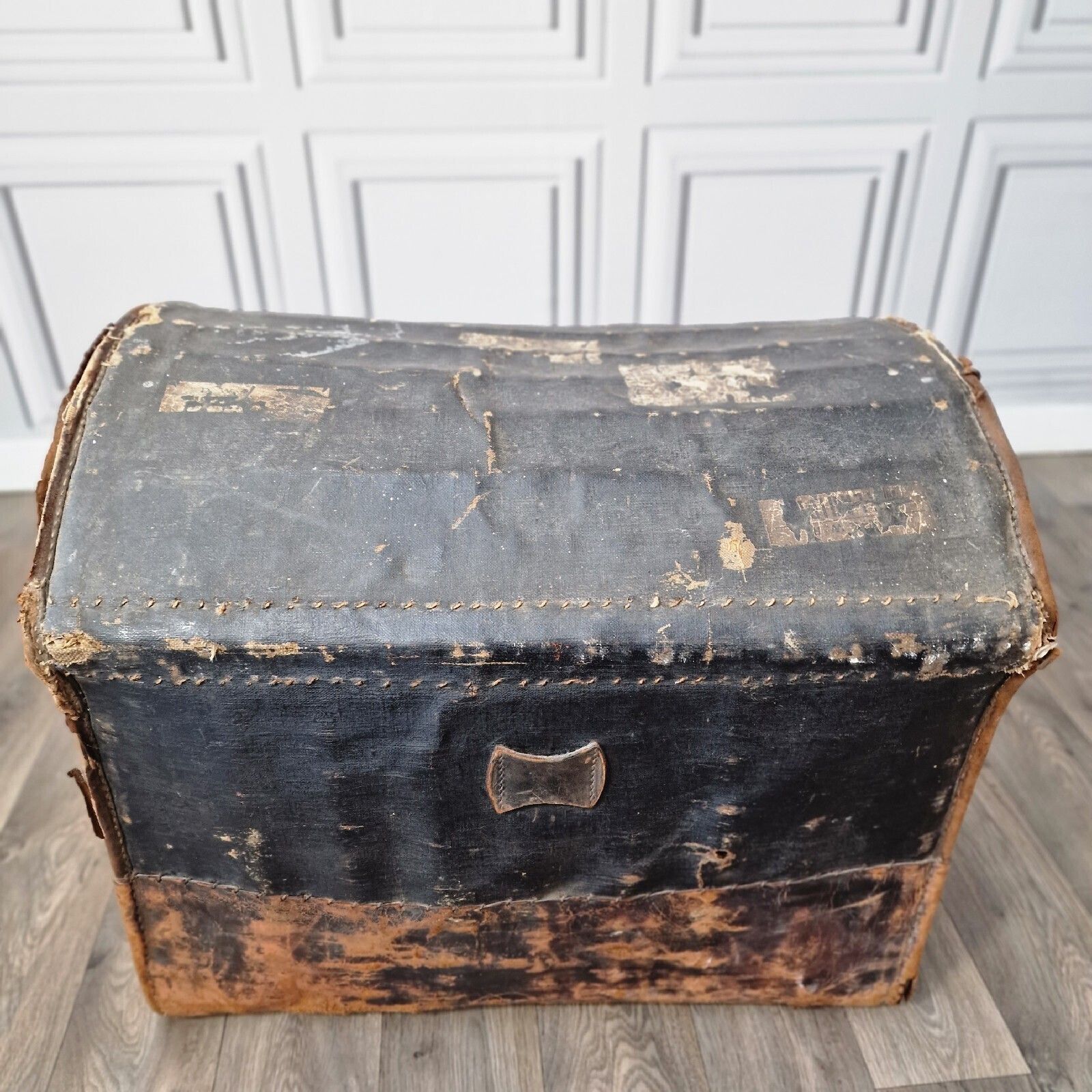 Antique Vintage Steamer Trunk Pirate Chest Travel Wooden Banded Domed Storage photo buy