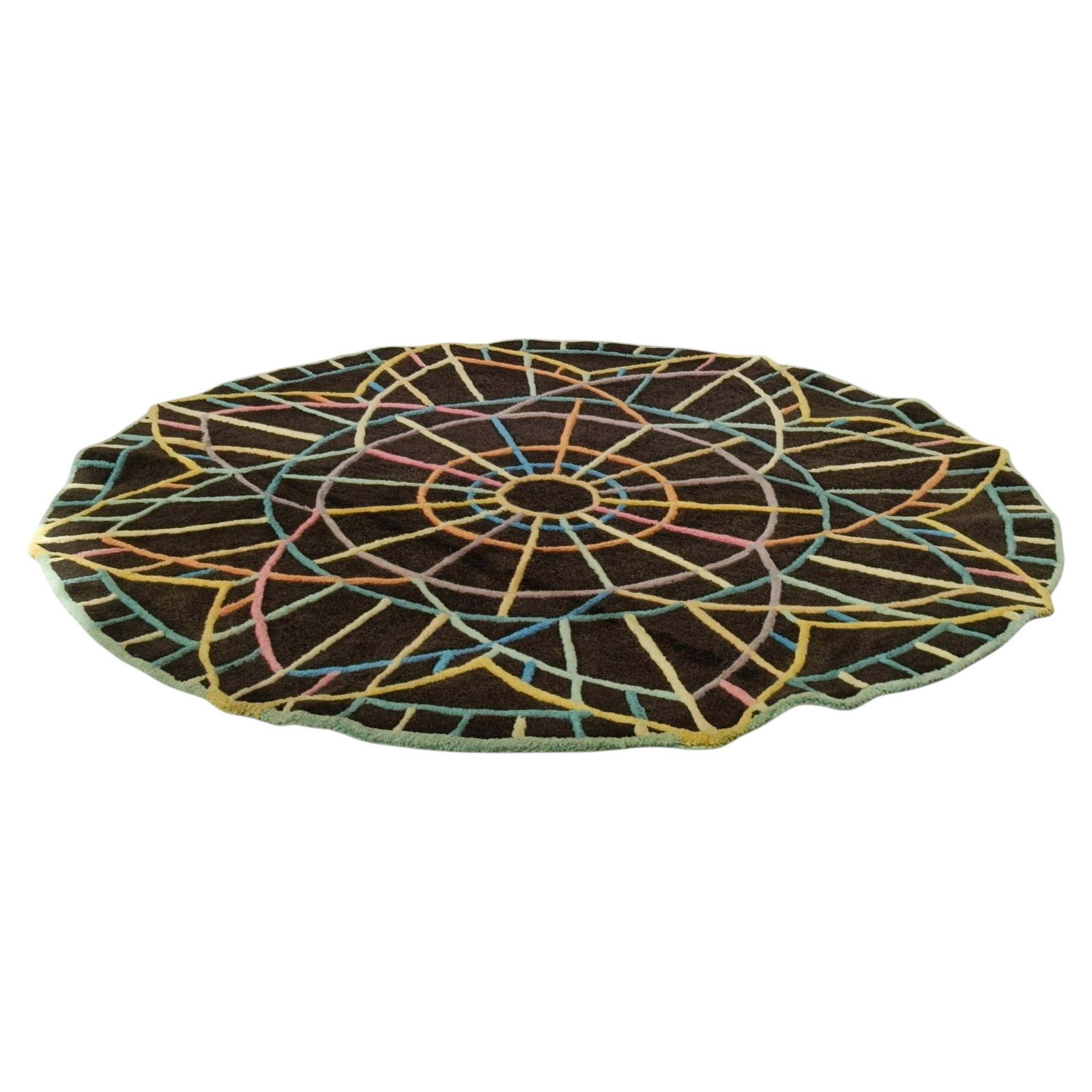 Round Wool Rug With Optical Patterns, Italy 1970s