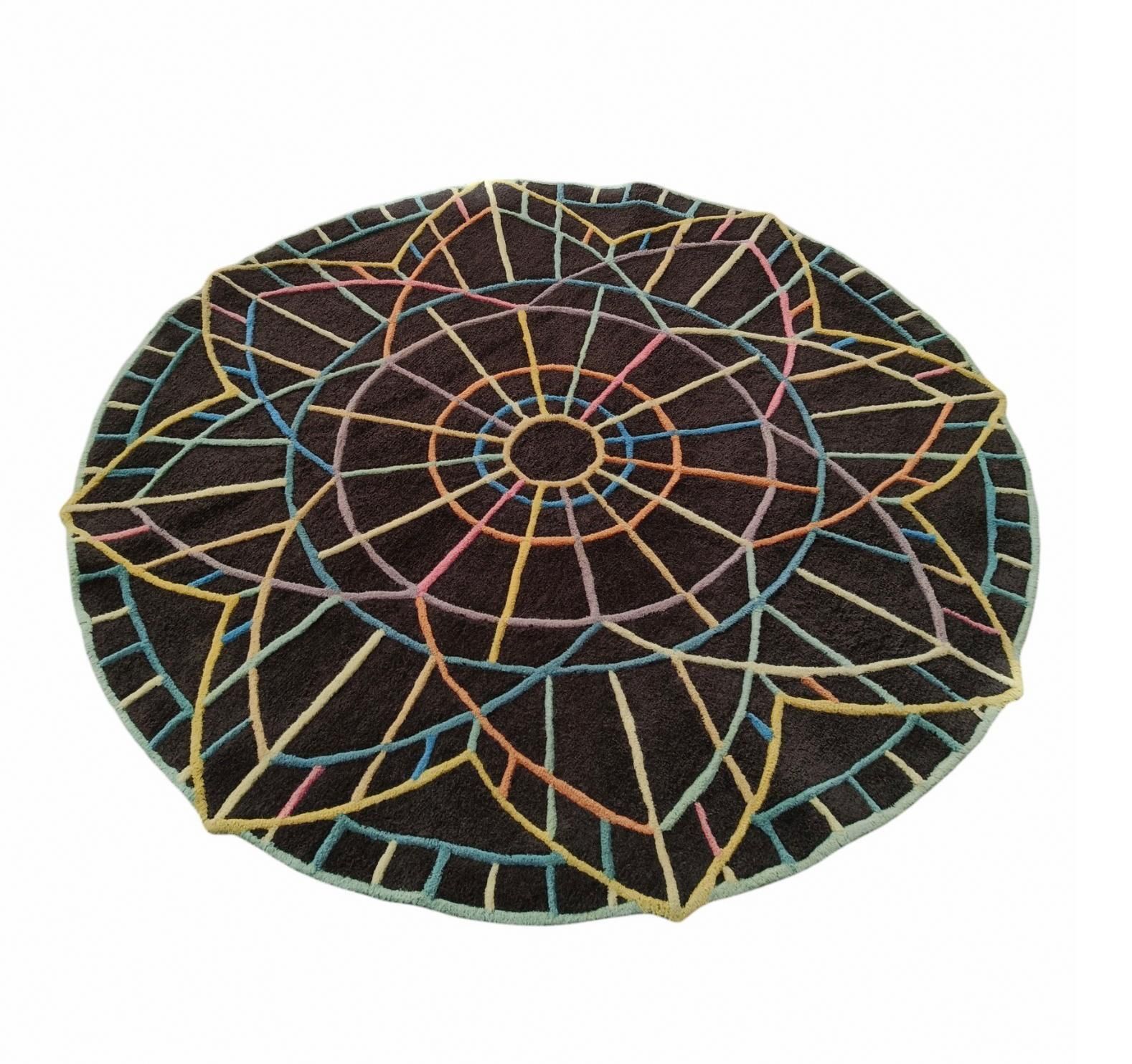 Round Wool Rug With Optical Patterns, Italy 1970s photo furniture