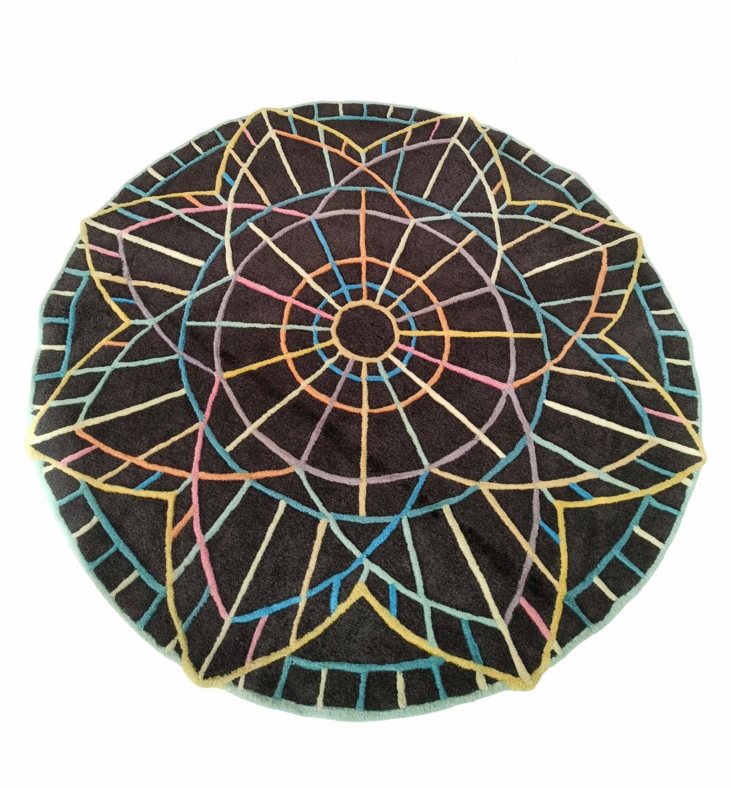 Round Wool Rug With Optical Patterns, Italy 1970s photo for sale