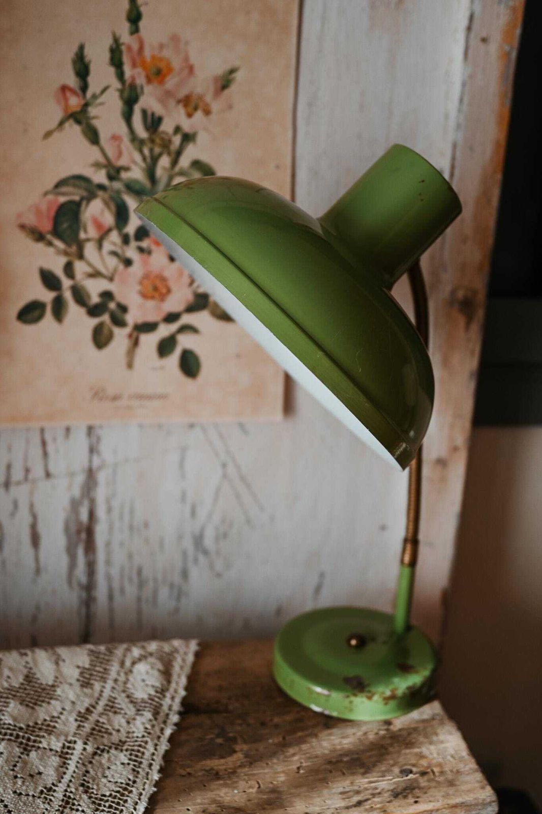 1960s Acid Green Adjustable Desk Lamp   Mid Century Task Light