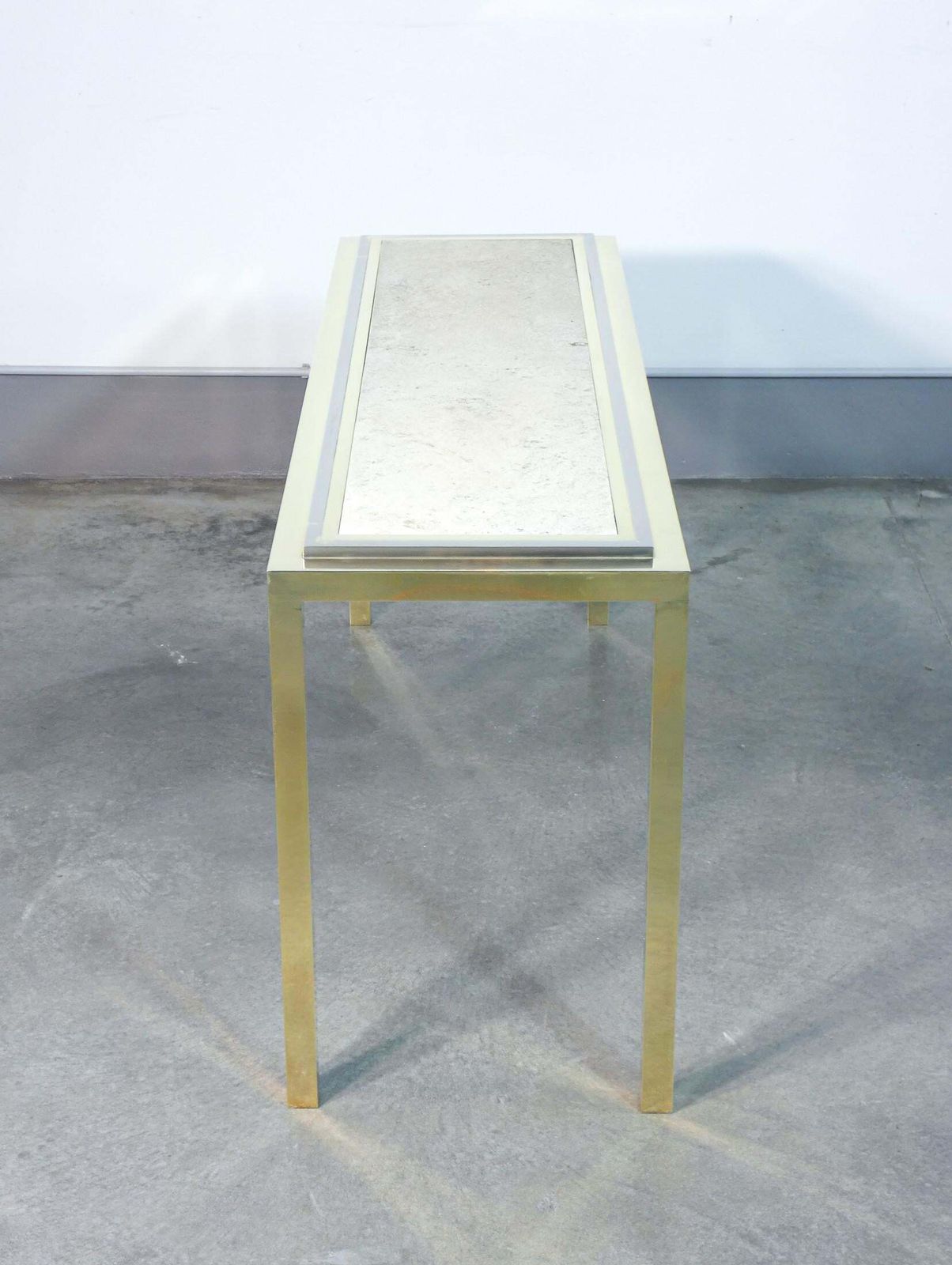 Furniture Italian Design Console Table, Made Of Chrome Plated Metal With Travertine Top. 1970s photo