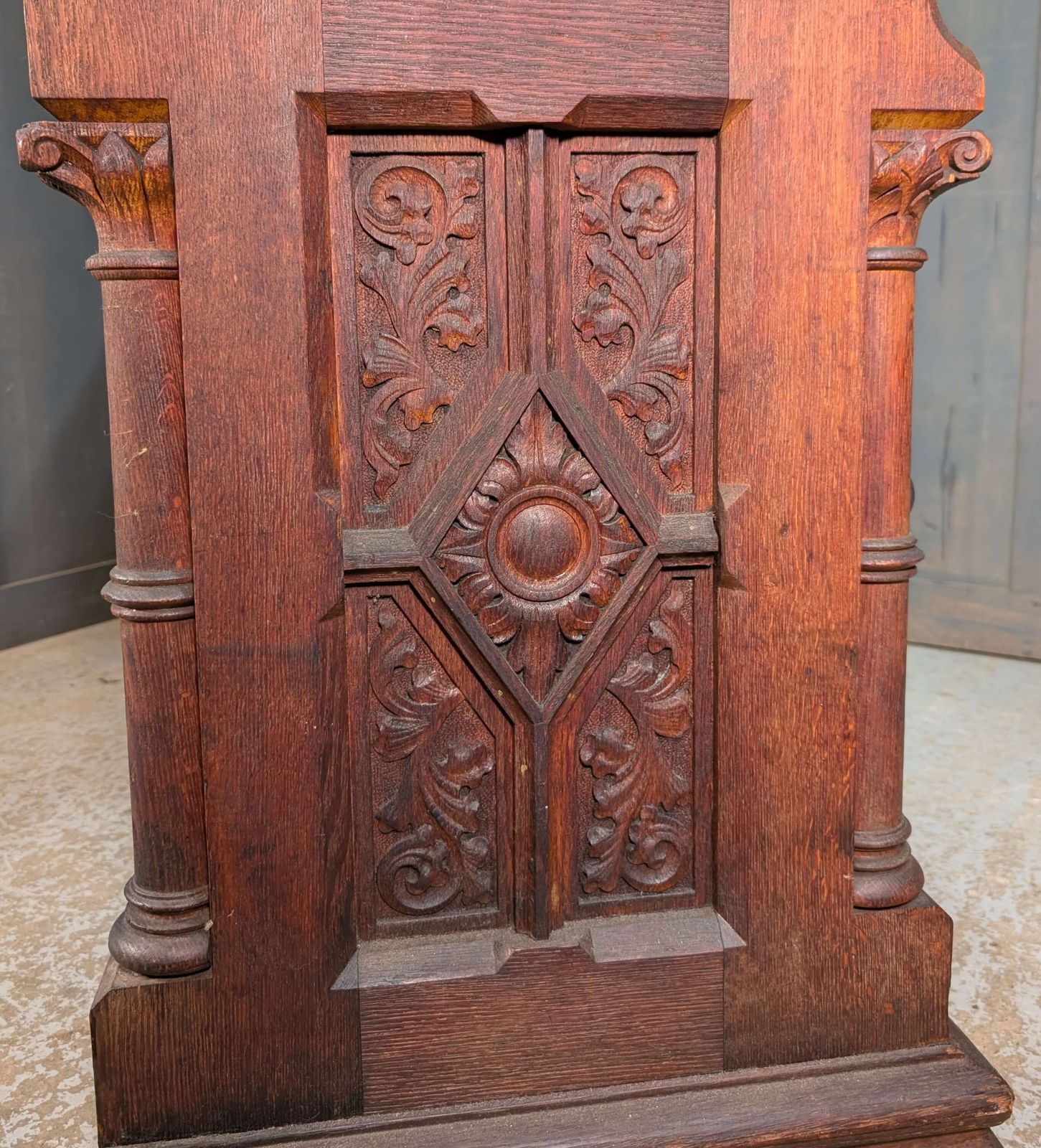 Highly Carved Oak Antique Gothic Choir Pew Bench From A Surrey Church photo for sale