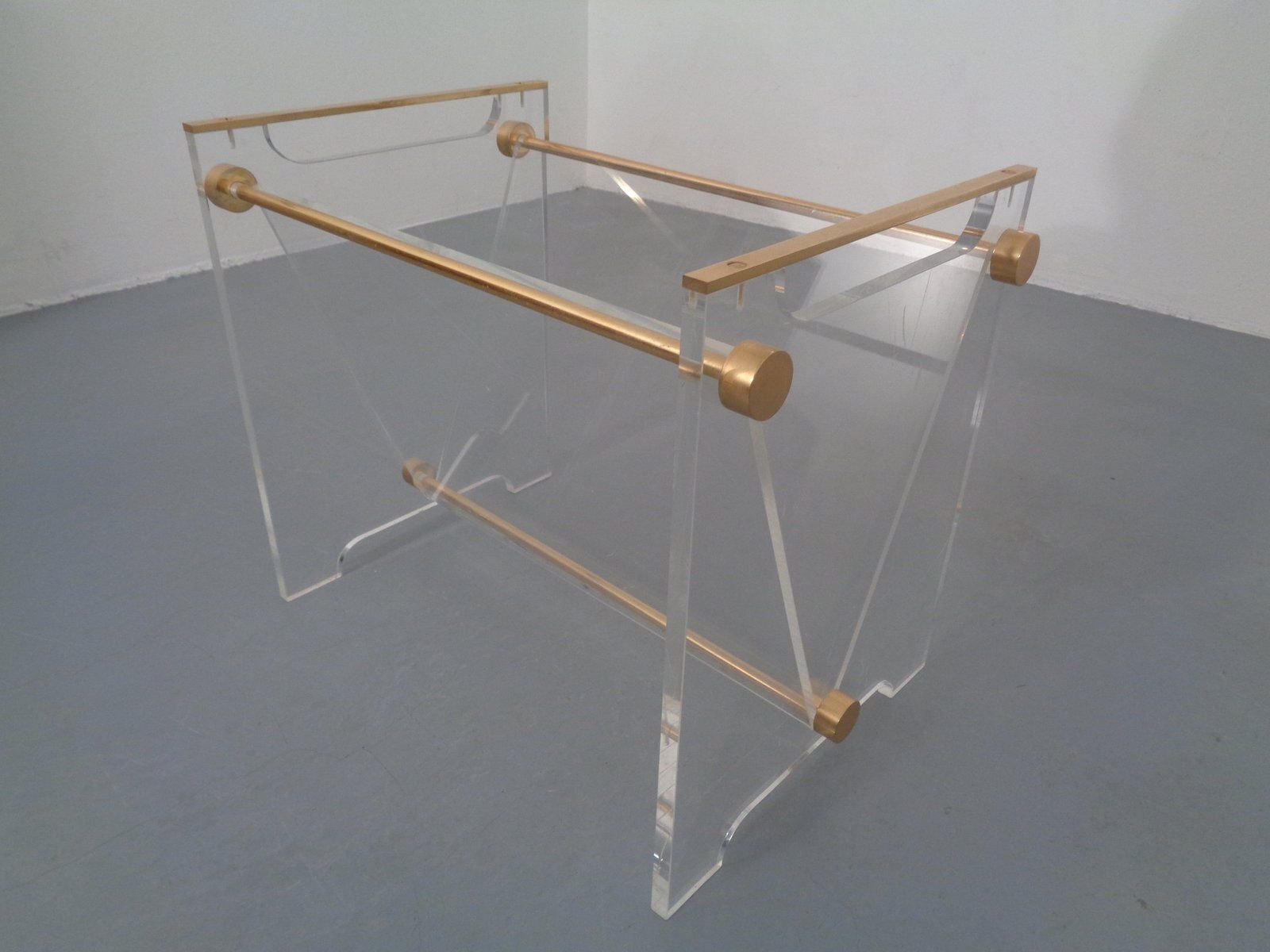 Acrylic Glass And Brass Magazine Rack By David Lange For Marais International, France, 1970s photo buy