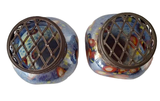2 Bohemian Pique Fleurs In Splatter Glass, From The Art Déco Period photo buy