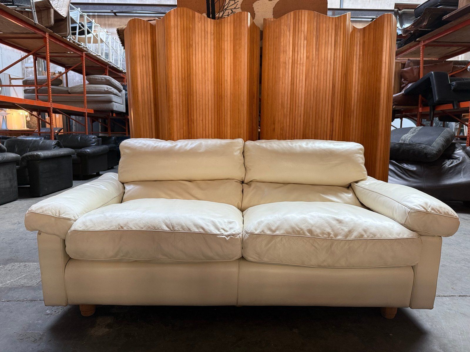 Cream Leather Sofa By Tito Agnoli For Poltrona Frau, 1980s photo furniture
