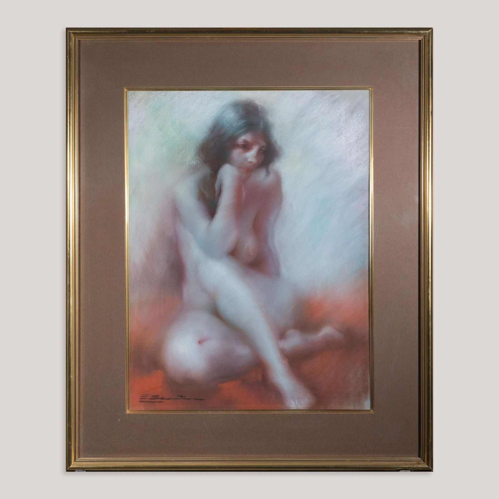 Zittend Vrouwelijk Naakt – Pastelstudie, Gesigneerd photo for sale