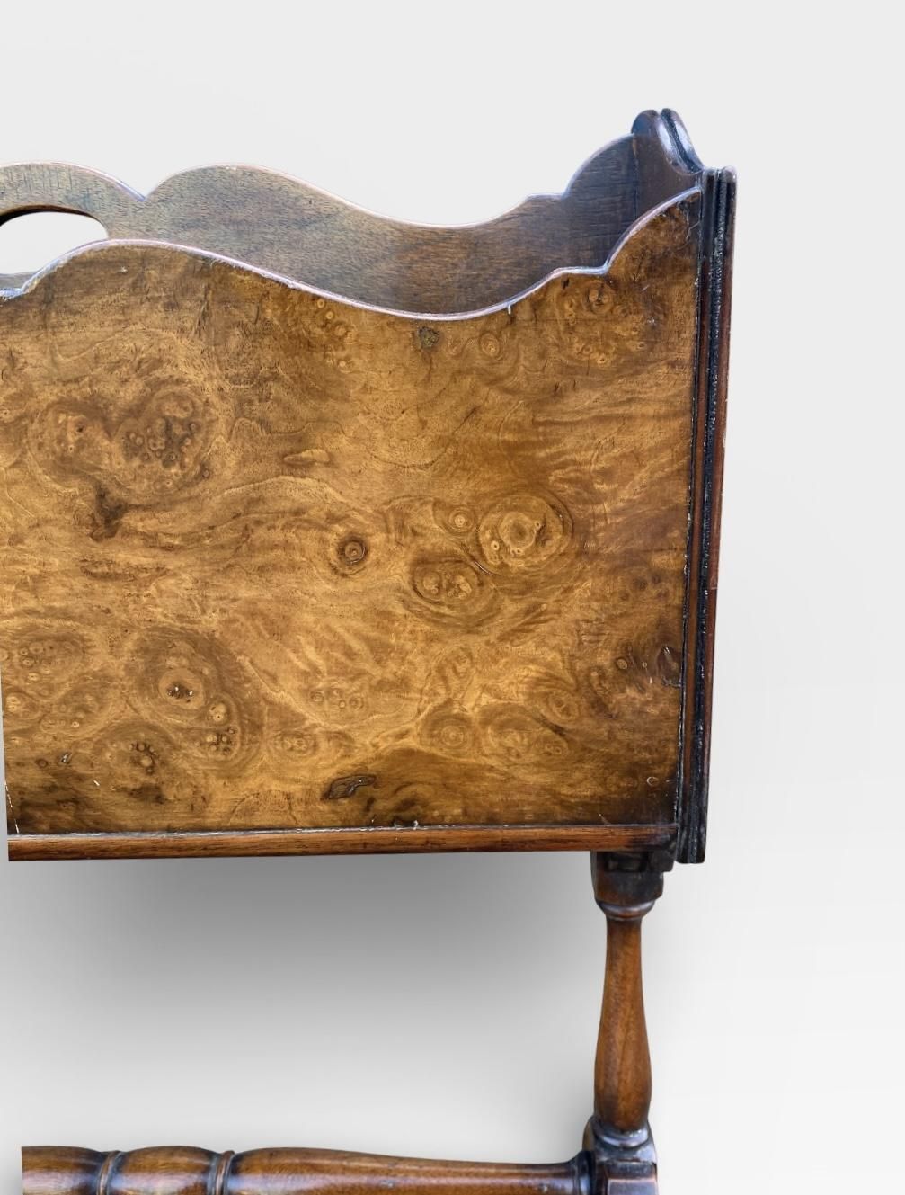 195.0 Queen Anne Style Burr Walnut Canterbury / Magazine Rack (C.1920) photo