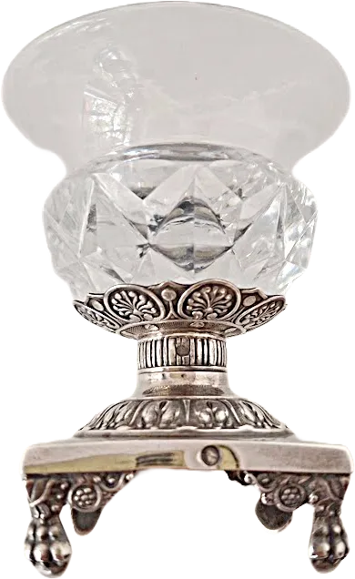 Silver And Cut Glass Salt Cellar From The Early 19th Century, Antique
