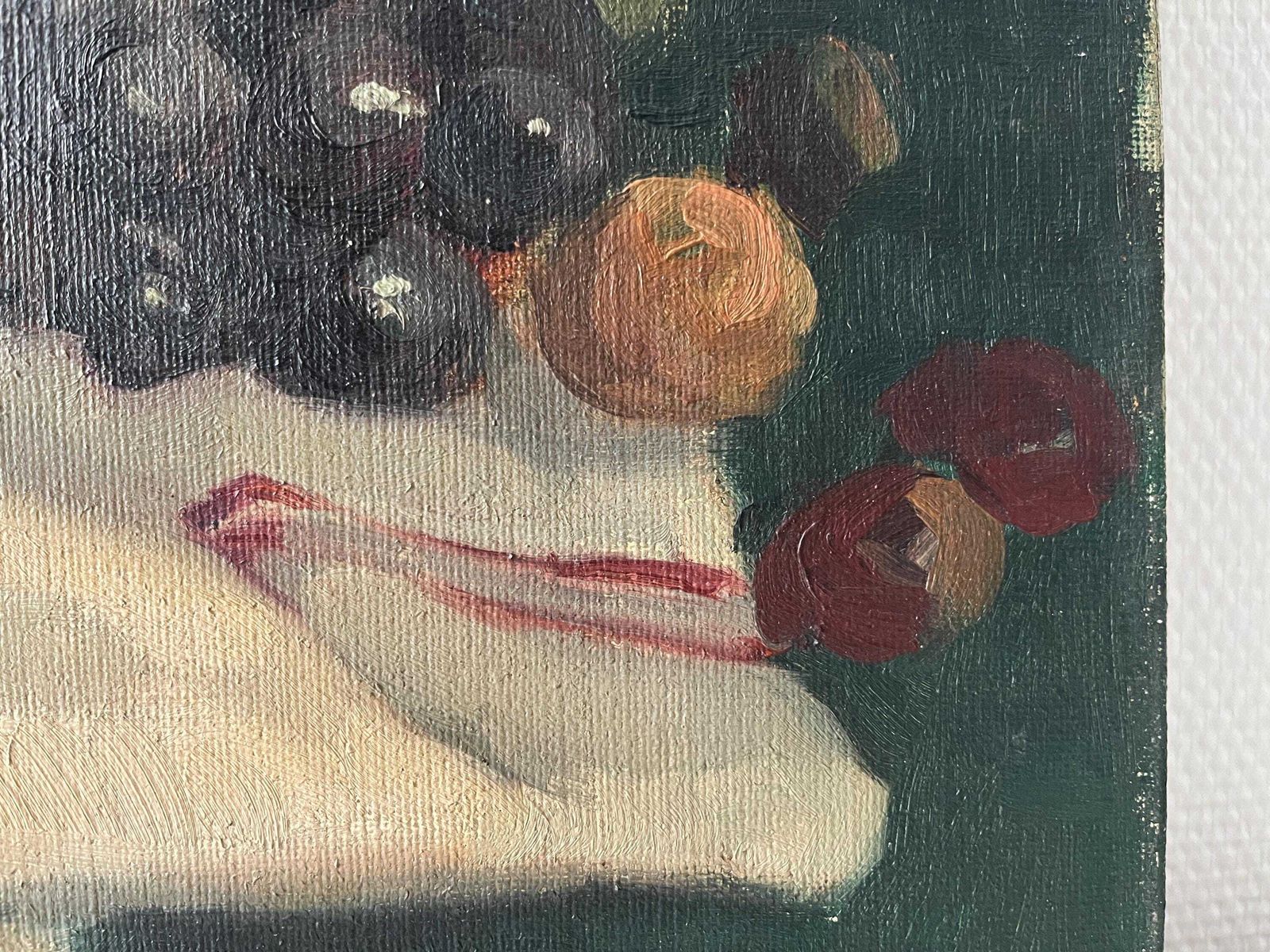 562.0 Antiek Stilleven Met Appels En Druiven, Olieverf Op Doek – Franse Fruitstilleven, Vintage Schilderij, Keukendecoratie photo