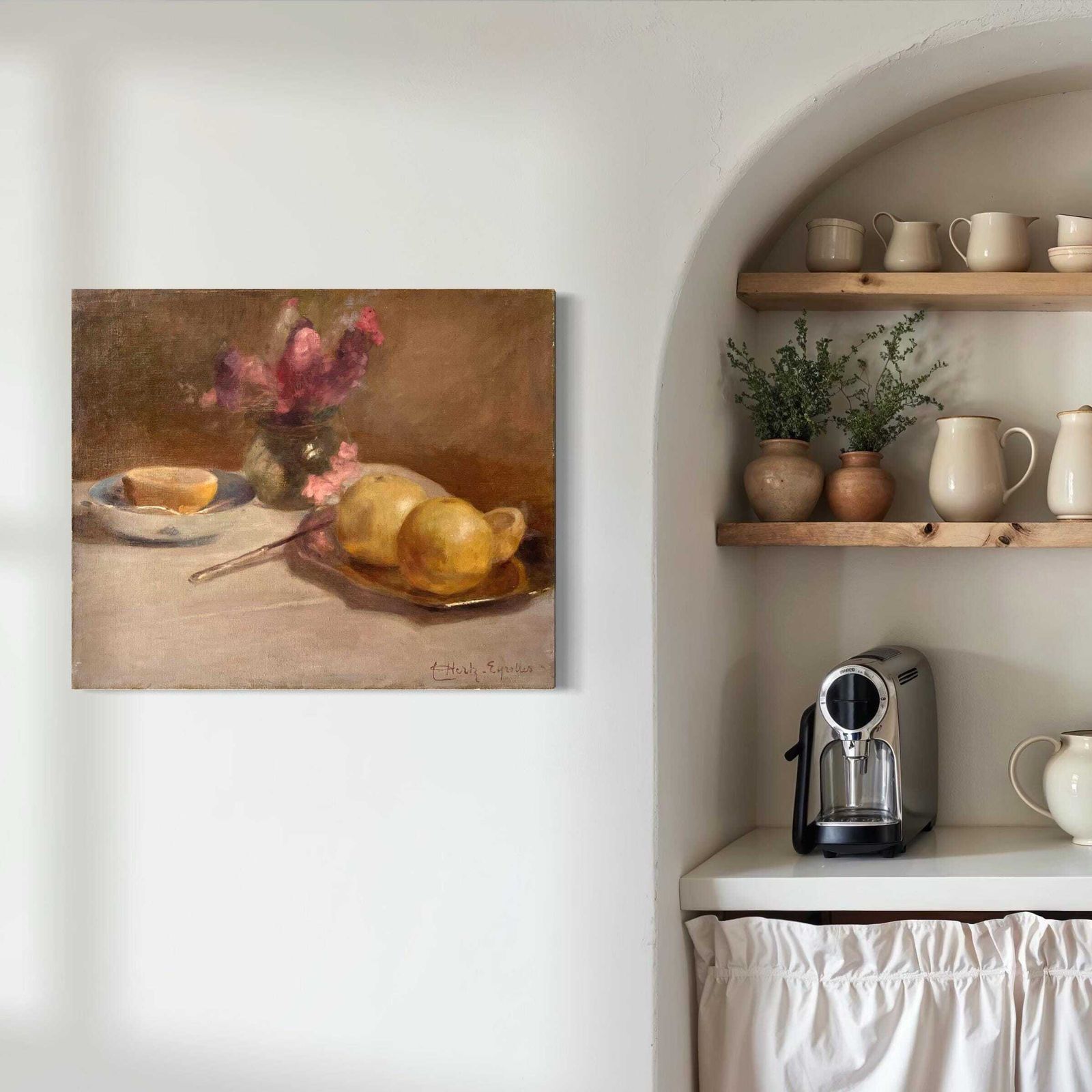Original 1920's Oil On Canvas "The Grapefruit And The Gladioli", Antique French Signed Painting, Fruits And Floral Still Life photo for sale
