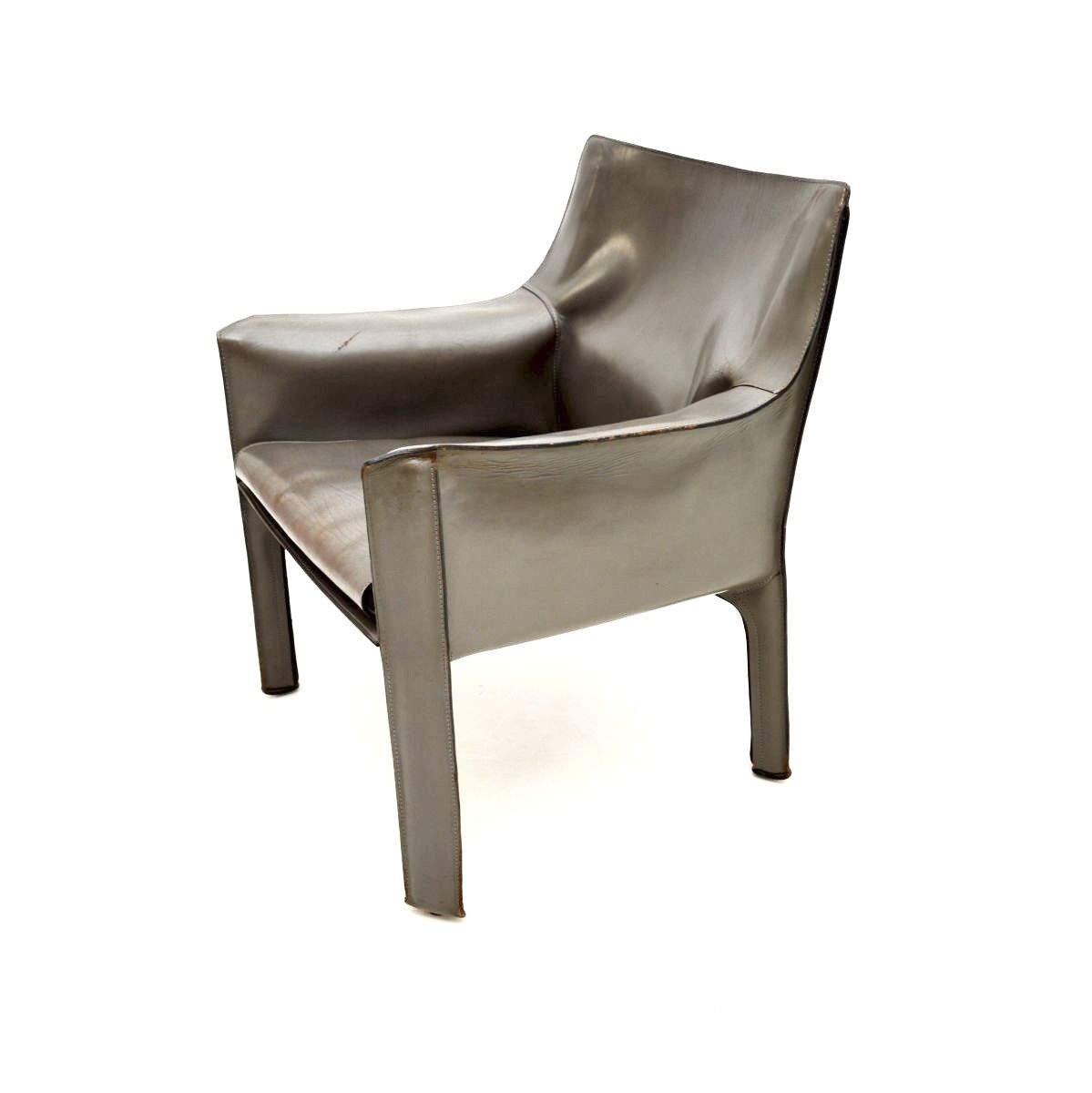 Vintage Italian Leather Cab Armchair By Mario Bellini photo for sale