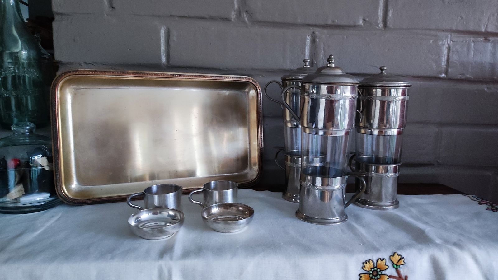 photo buy French Silver Plate Coffee Cups Filter Set With Tray, S/8